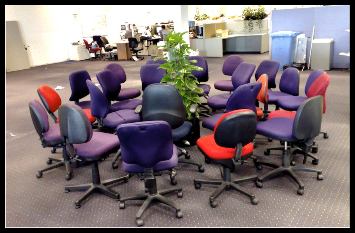 Office meetings in pandemic times (photo: Steve Koukoulas/Flickr, 2007)