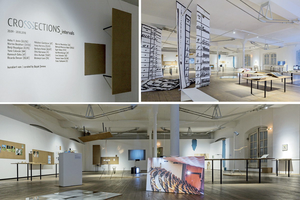 3 views from the CrossSections_intervals Exhibition at Kunsthalle Exnergasse. (Photo: Matthias Bildstein & Basak Senova, Vienna 2018)