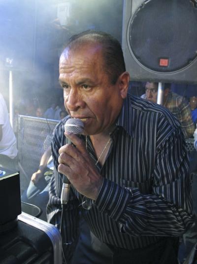 Sonido La Changa/Ramón Rojo Villa, the most known sonidero of Mexico City, at a big dance in the Centro de Convenciones, Tlalnepantla, Estado de Mexico, 2011 (photo: Mirjam Wirz)