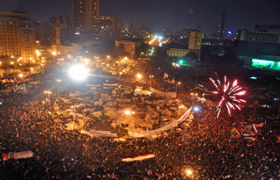 Celebrations in Tahrir Square after Omar Soliman’s statement that concerns Mubarak’s resignation, February 11, 2011 (photo: Jonathan Rashad/Flickr)
