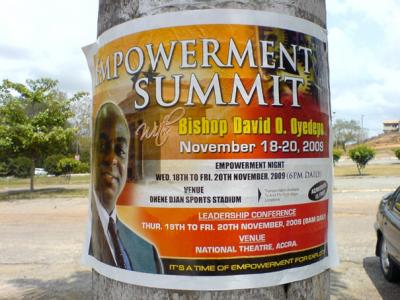 Poster announcing an event with the Nigerian televangelist David Oyedepo (photo: author).