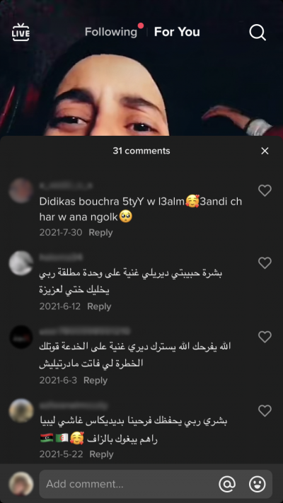 Fans make a request to the famous TikToker Bouchra in TikTok’s comment section (photo: TikTok). 