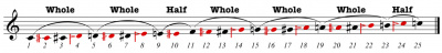 Specific measurements of the tempered 24-EDO proposed by Vaziri (Khaleghi 1980).