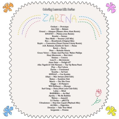 Tracklist of the mix of the New York-based artist Zarina (photo: @coloringlessons/Instagram).