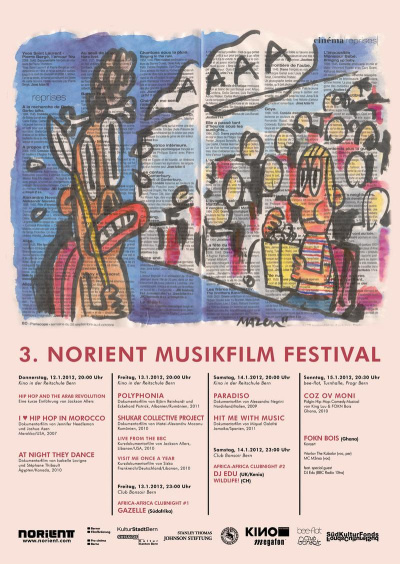 Poster 3. Norient Musikfilm Festival 2012, Design: Mazen Kerbaj (Lebanon)