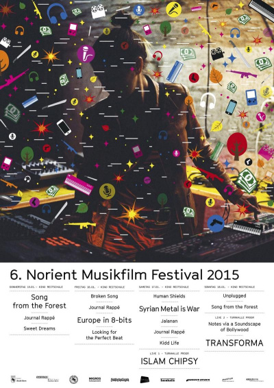 Poster 6. Norient Musikfilm Festival 2015, Design: Artemproot (Ukraine), Michael Pfister & Irena Germano (Switzerland)