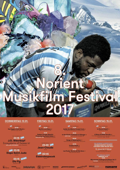 Poster 8. Norient Musikfilm Festival 2017, Design: Chino Amobi (Richmond, USA) & Annegreth Schärli (Zürich, Switzerland)