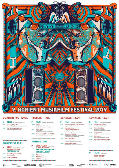 Poster 9. Norient Musikfilm Festival 2019, Design: Guillermo González Bravo (Mexico) & Annegreth Schärli (Switzerland)